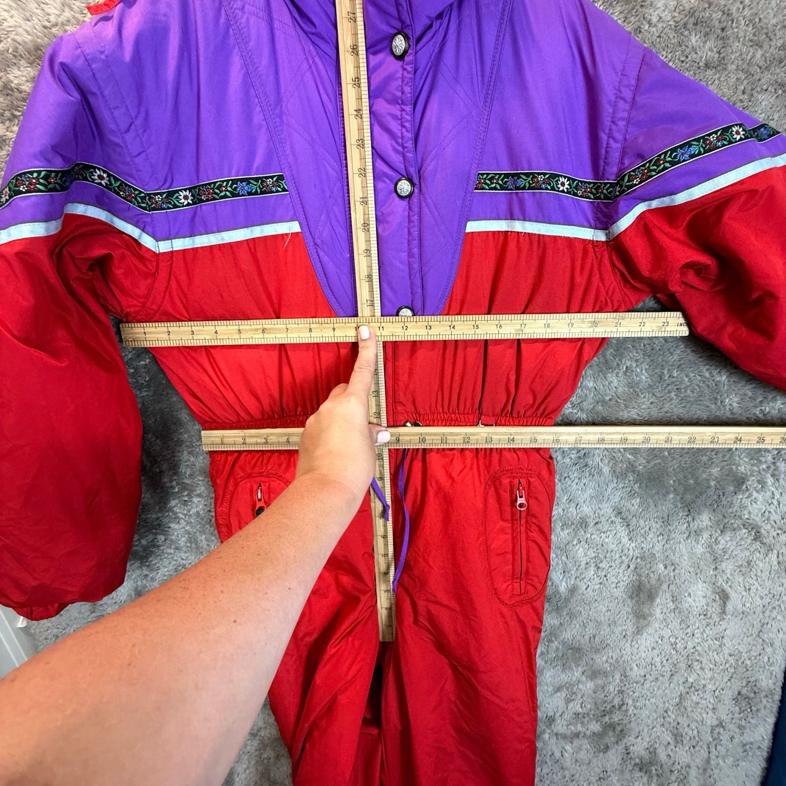 Obermeyer VTG 80s Obermeyer Snowsuit Women Girls Red Purple Ski Bib Size ONE SIZE - 18 Thumbnail
