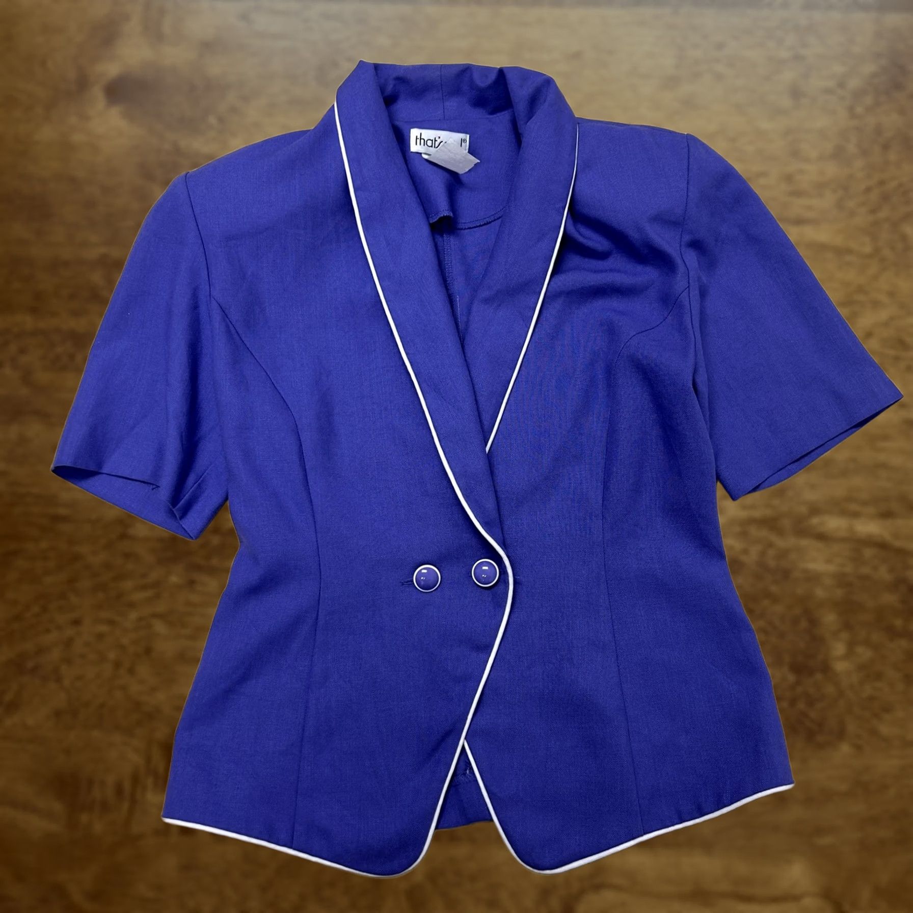 Vintage Vintage That's Me! Blazer Jacket Blue Short Sleeve Shawl Collar USA Womens 5/6 Size 27" / US 4 / IT 40 - 1 Thumbnail