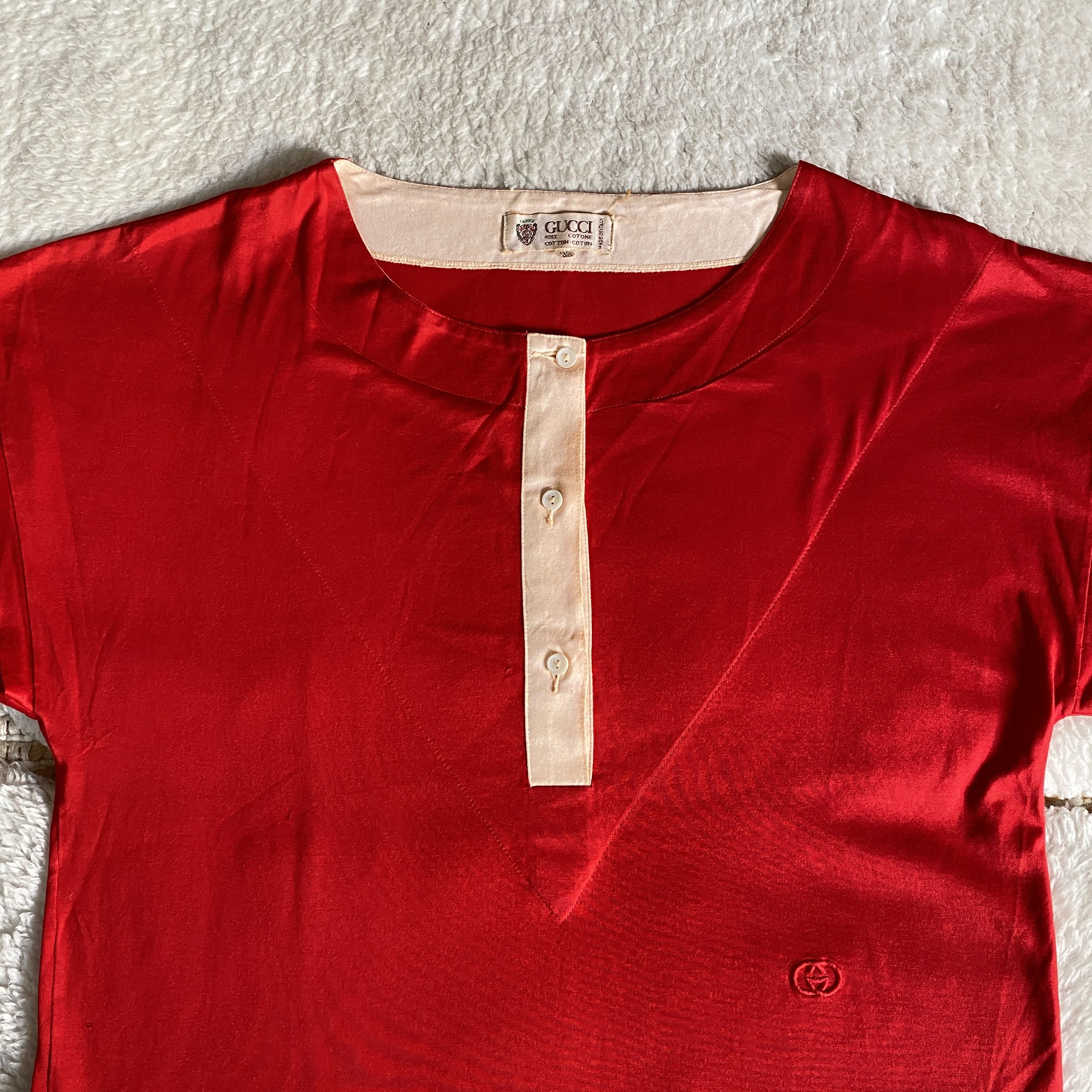 Gucci Vintage Gucci Red Cap Sleeve Henley T-Shirt Size M / US 6-8 / IT 42-44 - 2 Thumbnail