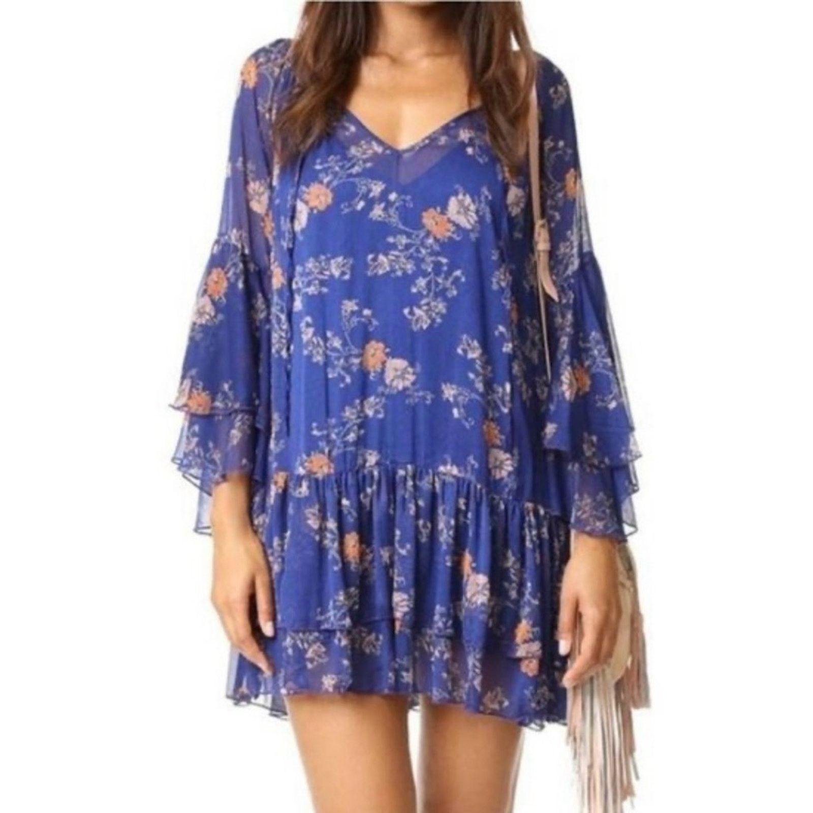 Free People Free People Sunsetter Mini Ruffle Slip Tunic Floral Dress XS Size XS / US 0-2 / IT 36-38 - 1 Thumbnail