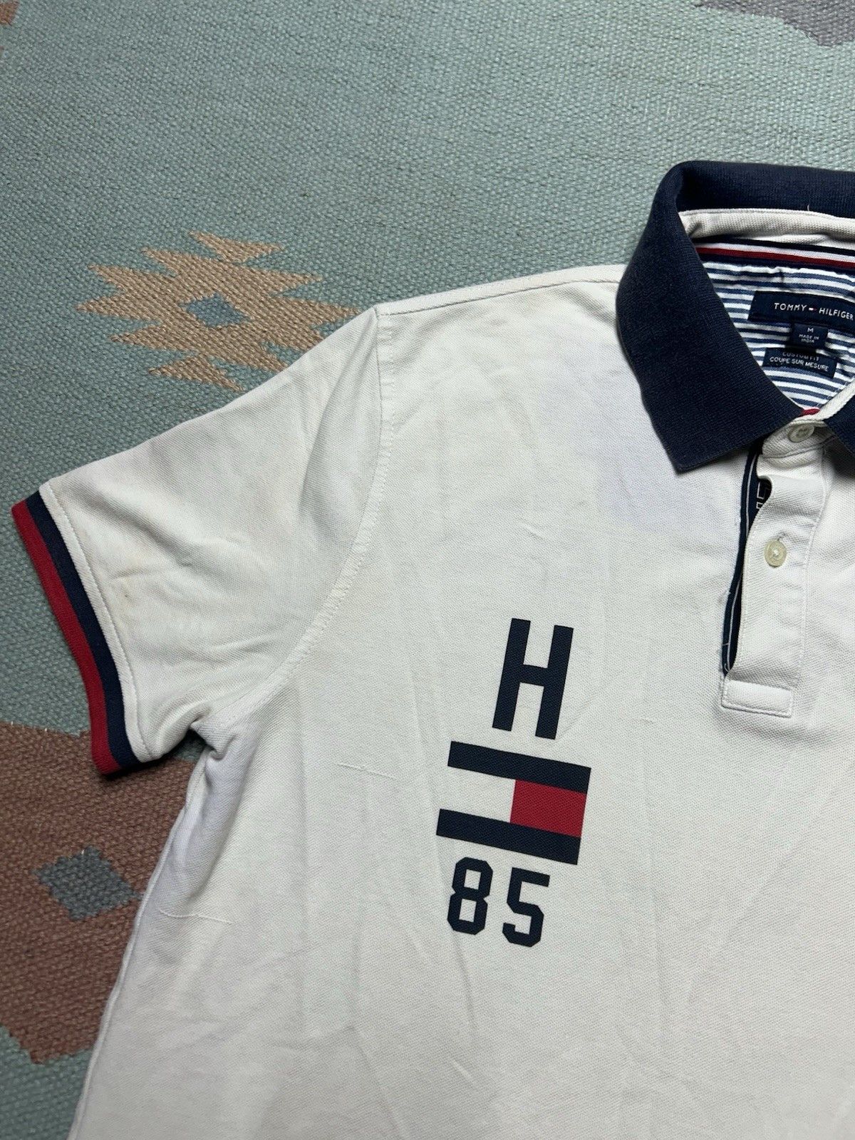 Vintage Tommy Hilfiger polo shirt flag spell out logo streetwear med Size US M / EU 48-50 / 2 - 3 Thumbnail