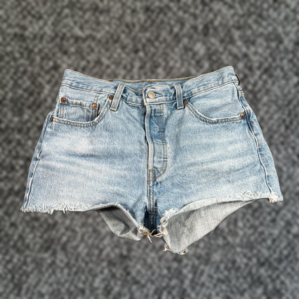 Levi's Levi's 501 Shorts Womens 29 Blue Distressed Button Fly Light Wash Denim 100% Cotton Casual Shorts 80s 90s Womens Size 29" - 1 Thumbnail