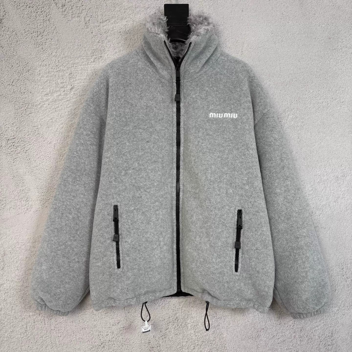 Miu Miu MIU MIU Gray Embroidered Logo Fur Collar Zip Fleece Jacket Size XS / US 0-2 / IT 36-38 - 1 Thumbnail