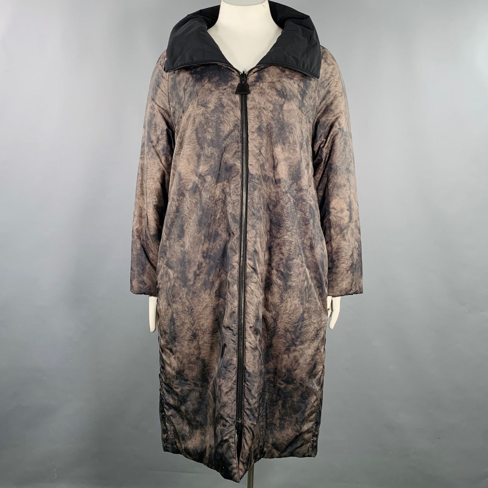 Akris AKRIS 14 Black Brown Fur Effect Nylon Reversible Puffer Coat Size XL / US 12-14 / IT 48-50 - 1 Thumbnail