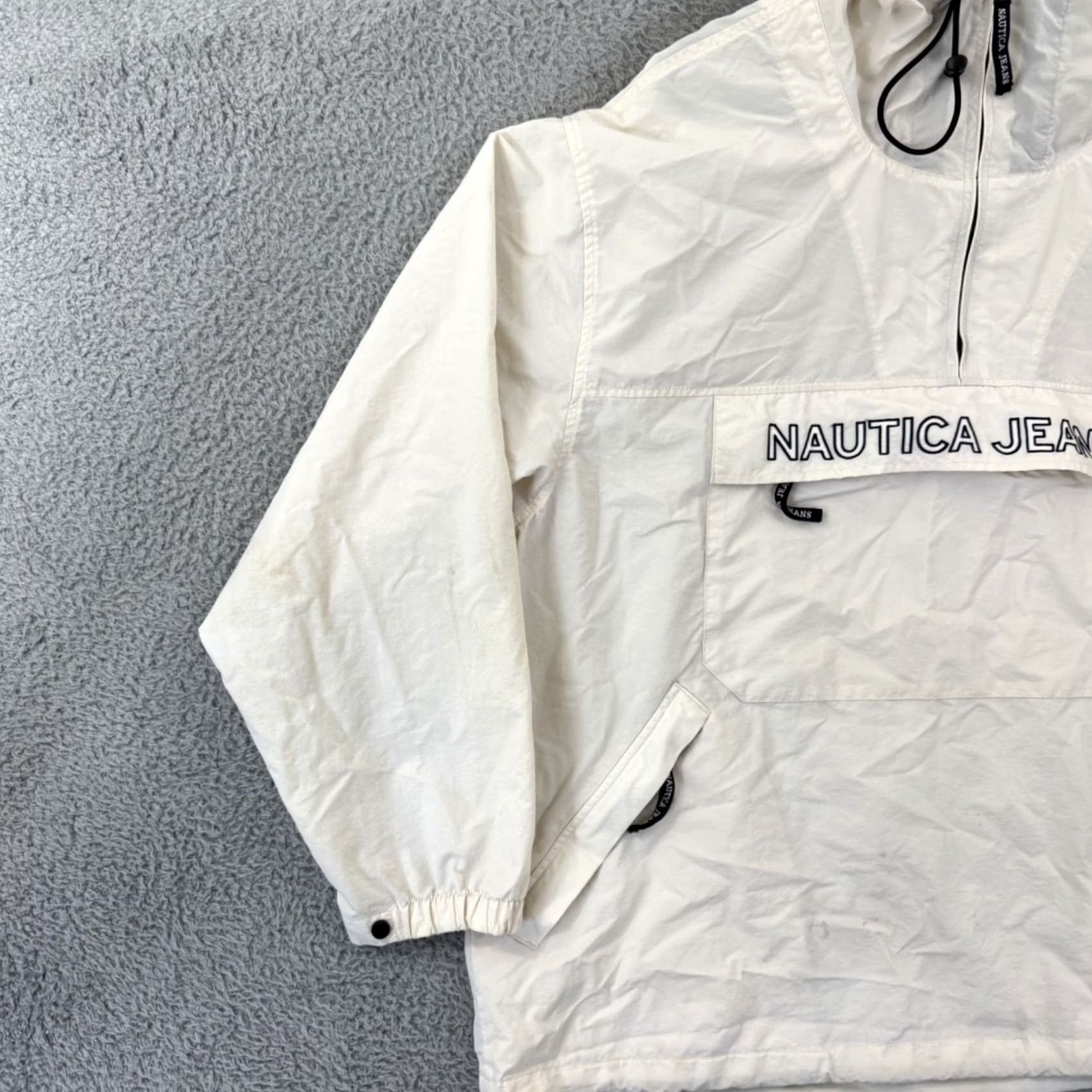 Nautica VINTAGE Nautica Jacket Mens XL Windbreaker Hooded Zip Pockets White 90s Nature Nautical Outdoor Retro School 54 in Chest Mens Size US XL / EU 56 / 4 - 4 Thumbnail