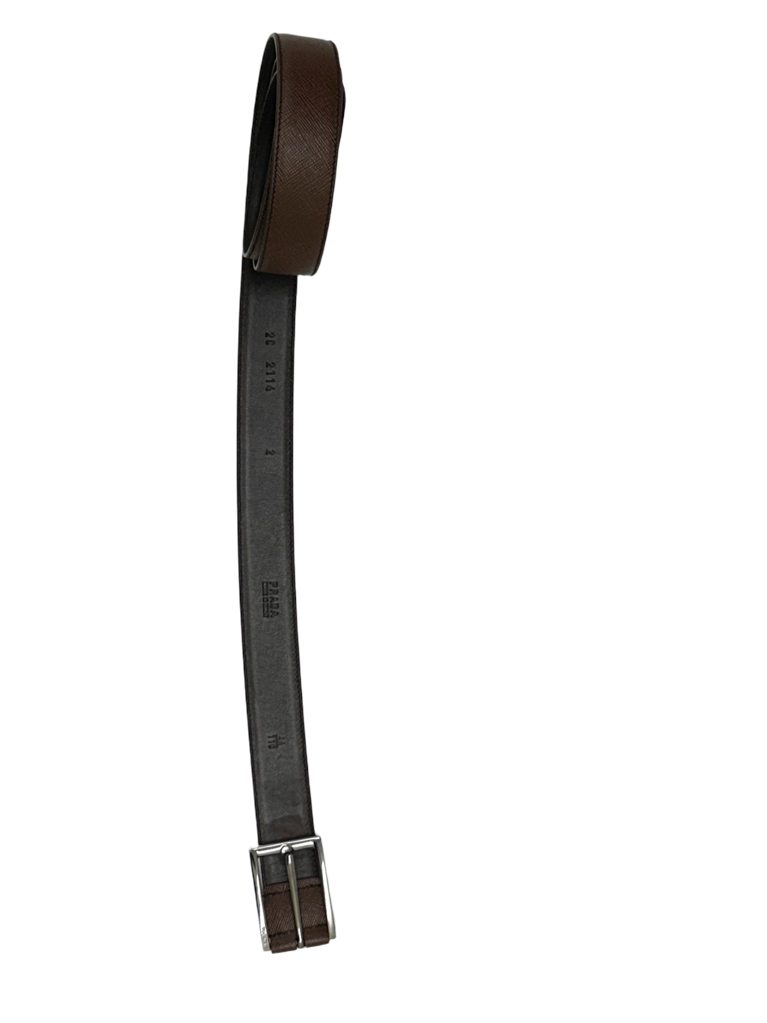 Prada Prada Dark Brown Leather Notch Buckle Belt With Logo Size 38 - 3 Thumbnail