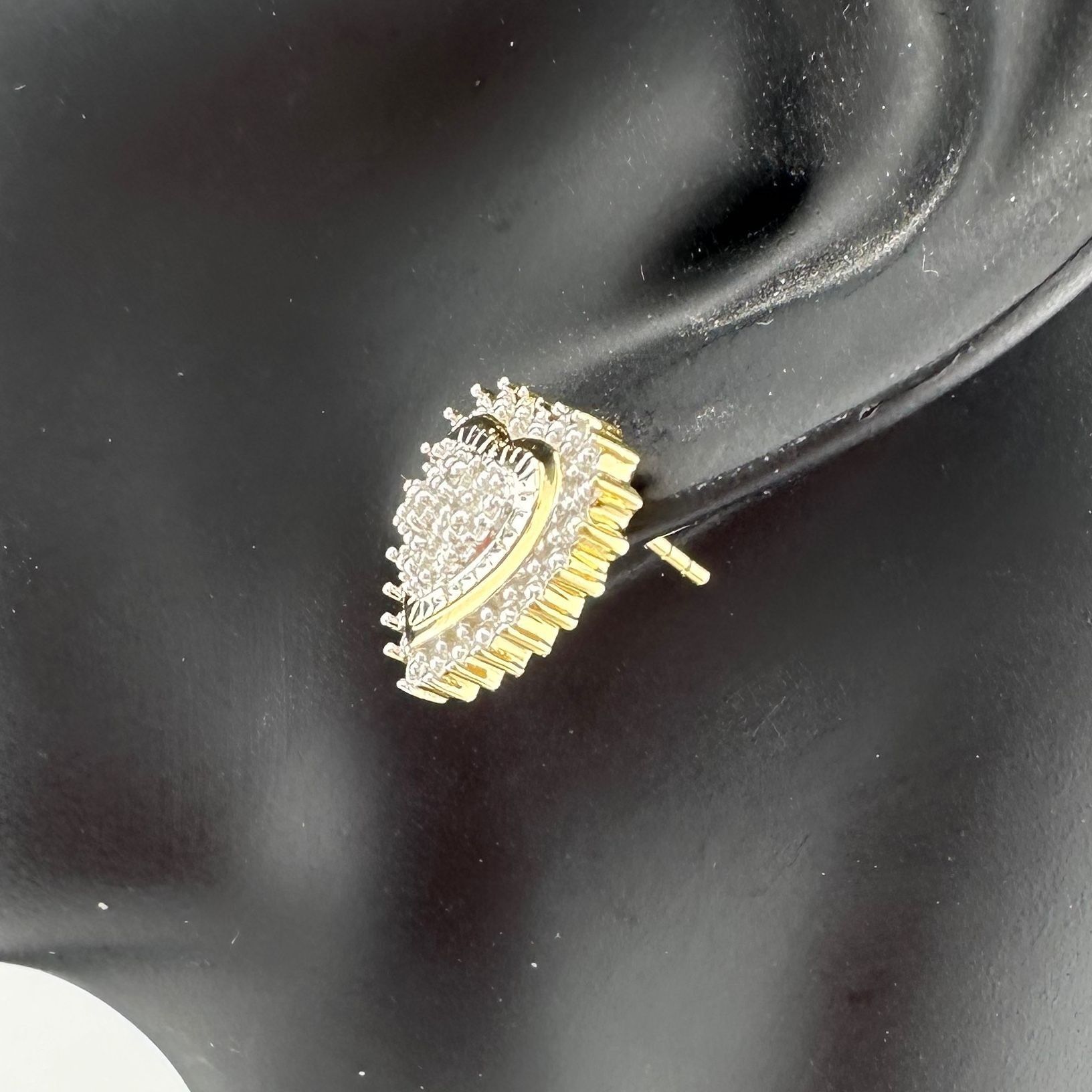 Other Two Tone Diamond Heart Stud Earrings in Sterling with 14 kt Size ONE SIZE - 3 Thumbnail