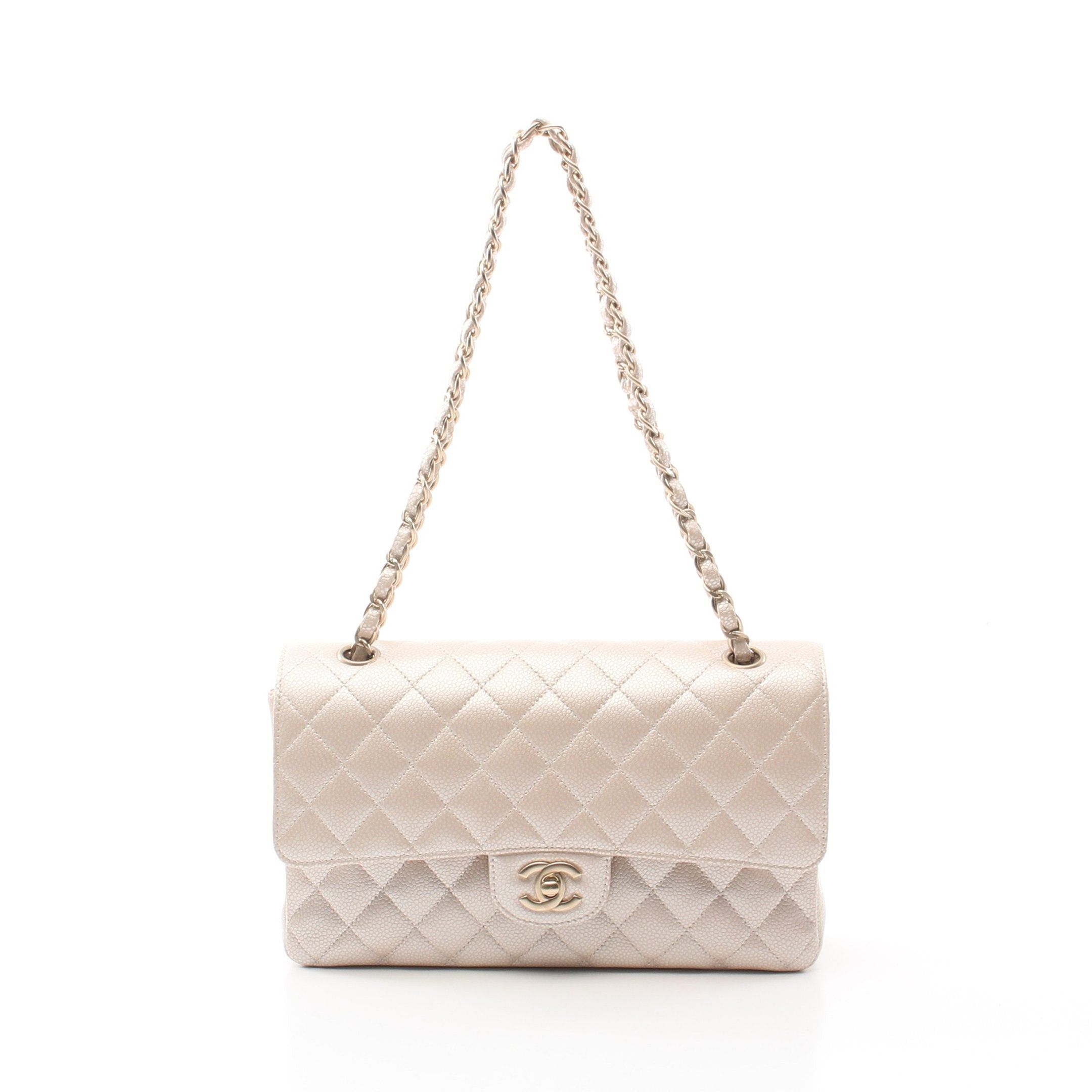 Chanel Matelasse Double Flap Chain Shoulder Bag Caviar Skin Pink Beige Gold Hardware in Neutrals, Women's