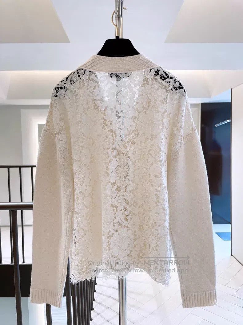 Valentino Valentino White lace patchwork cardigan sweater Size L / US 10 / IT 46 - 2 Thumbnail
