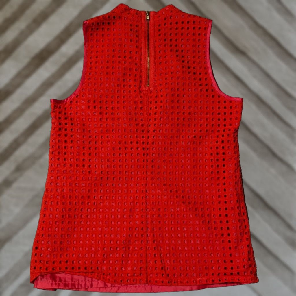 J.Crew J.CREW Women Size 2 Orange Cotton Square GEO Eyelet Lined Sleeveless Blouse Size XS / US 0-2 / IT 36-38 - 1 Thumbnail