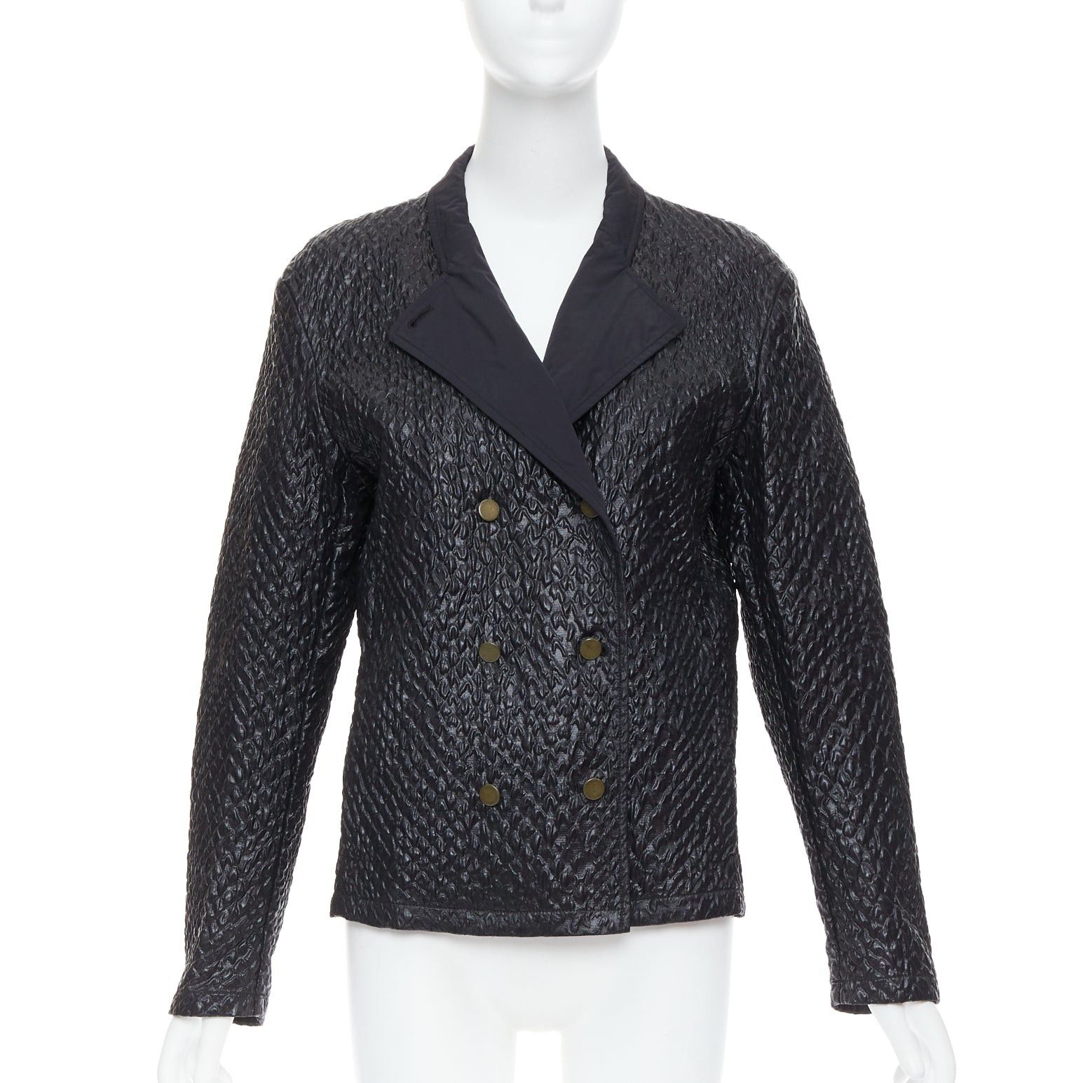 Lanvin LANVIN black textured fabric double breasted cropped jacket FR42 XL Size L / US 10 / IT 46 - 1 Thumbnail
