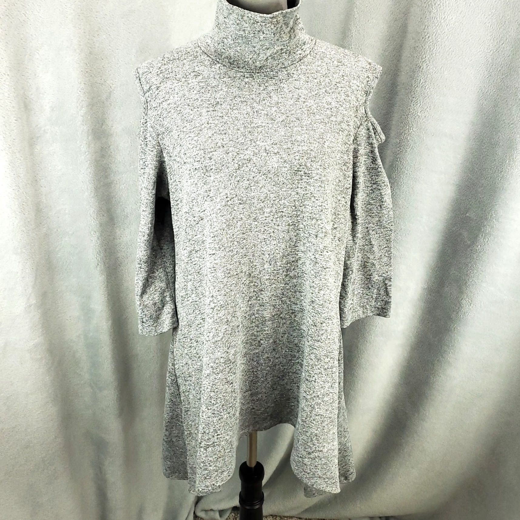 Vintage Clara Sun Woo Cold Shoulder Top Womens L Gray Heathered Cowl Turtleneck Blouse Pullover Casual Sleeve Knit Tunic - 100% from original words Size L / US 10 / IT 46 - 2 Thumbnail