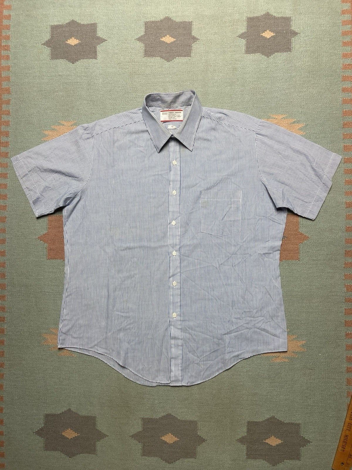 Vintage 80s button shirt Sears poly cotton pinstripe blue men’s XL Size US XL / EU 56 / 4 - 1 Thumbnail