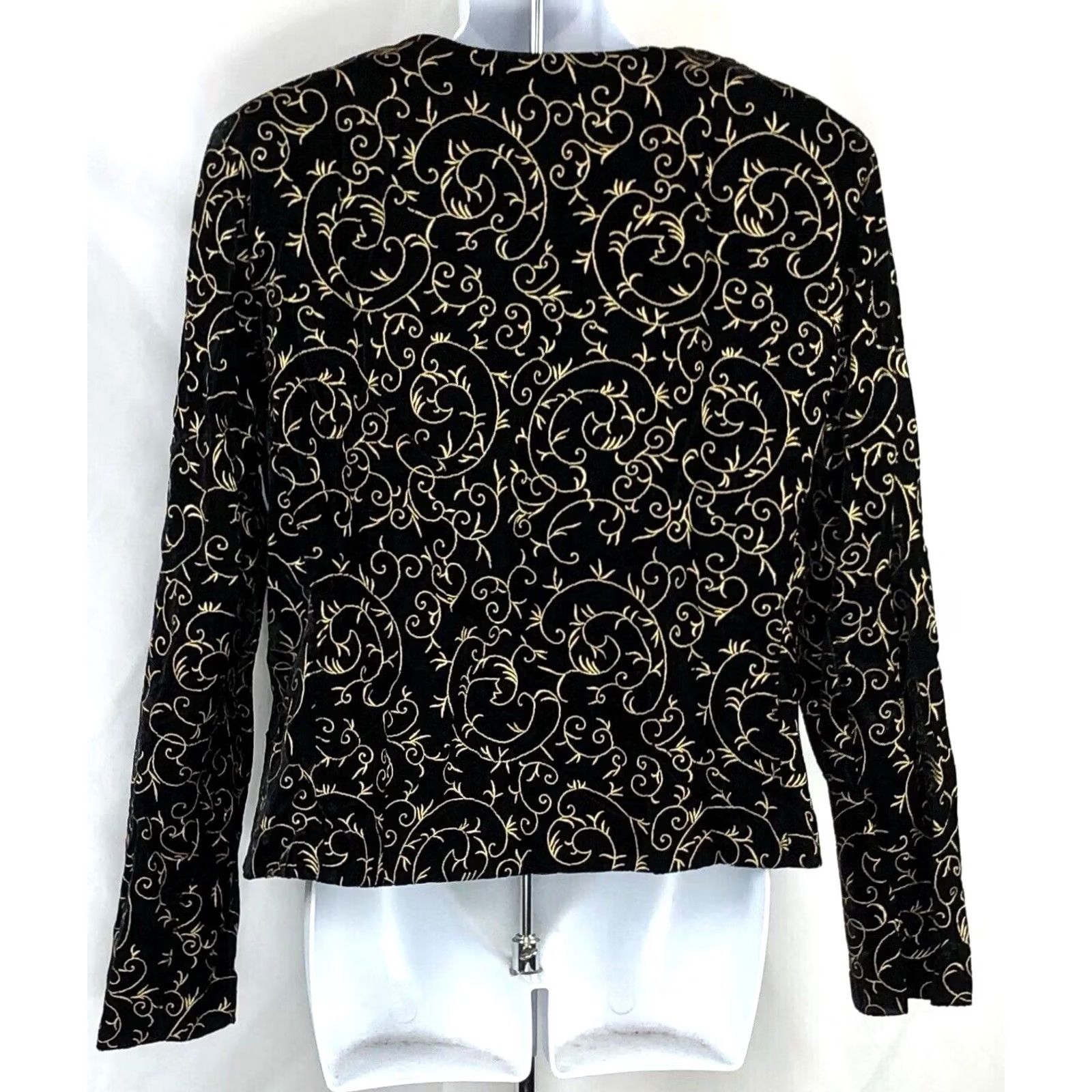 Vintage Norton McNaughton Jacket Womens 12 Black Velvet Blazer Gold BIK Embroidered Jewel Button Size XL / US 12-14 / IT 48-50 - 4 Thumbnail