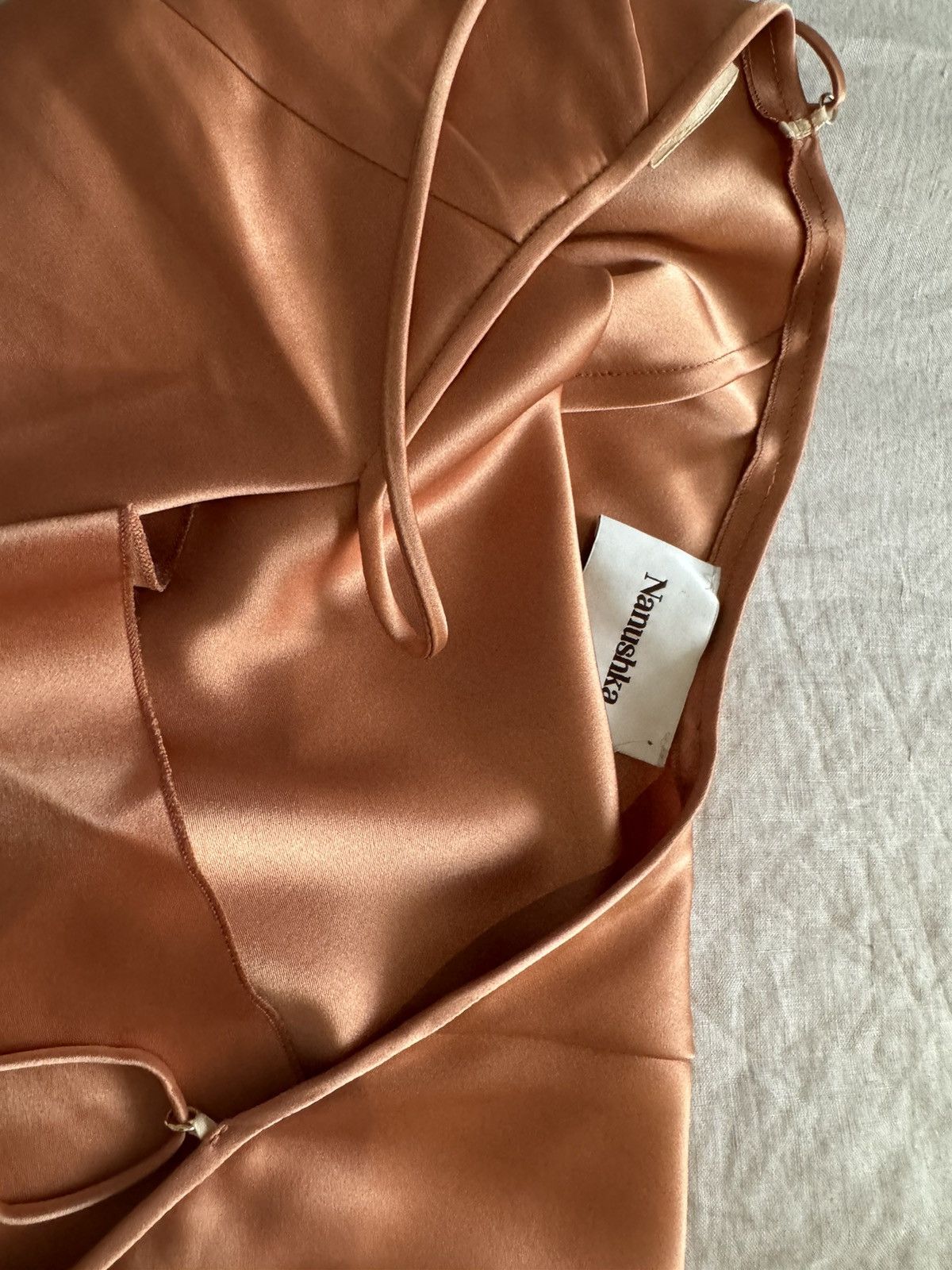Nanushka BNWT Nanushka L Lotti abricot party dress shiny satin Size L / US 10 / IT 46 - 10 Thumbnail
