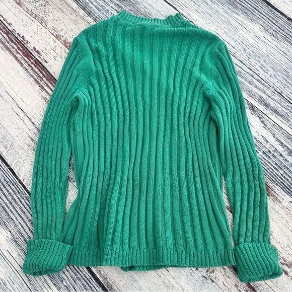 Vintage Vintage Kelly Green Cable-Detail Mock-Neck Sweater Size M / US 6-8 / IT 42-44 - 4 Thumbnail