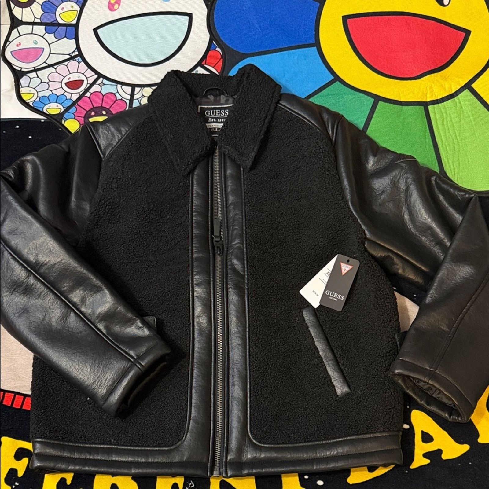 Guess GUESS Men's Faux-Leather Fleece-Trimmed Jacket Size US L / EU 52-54 / 3 - 4 Thumbnail