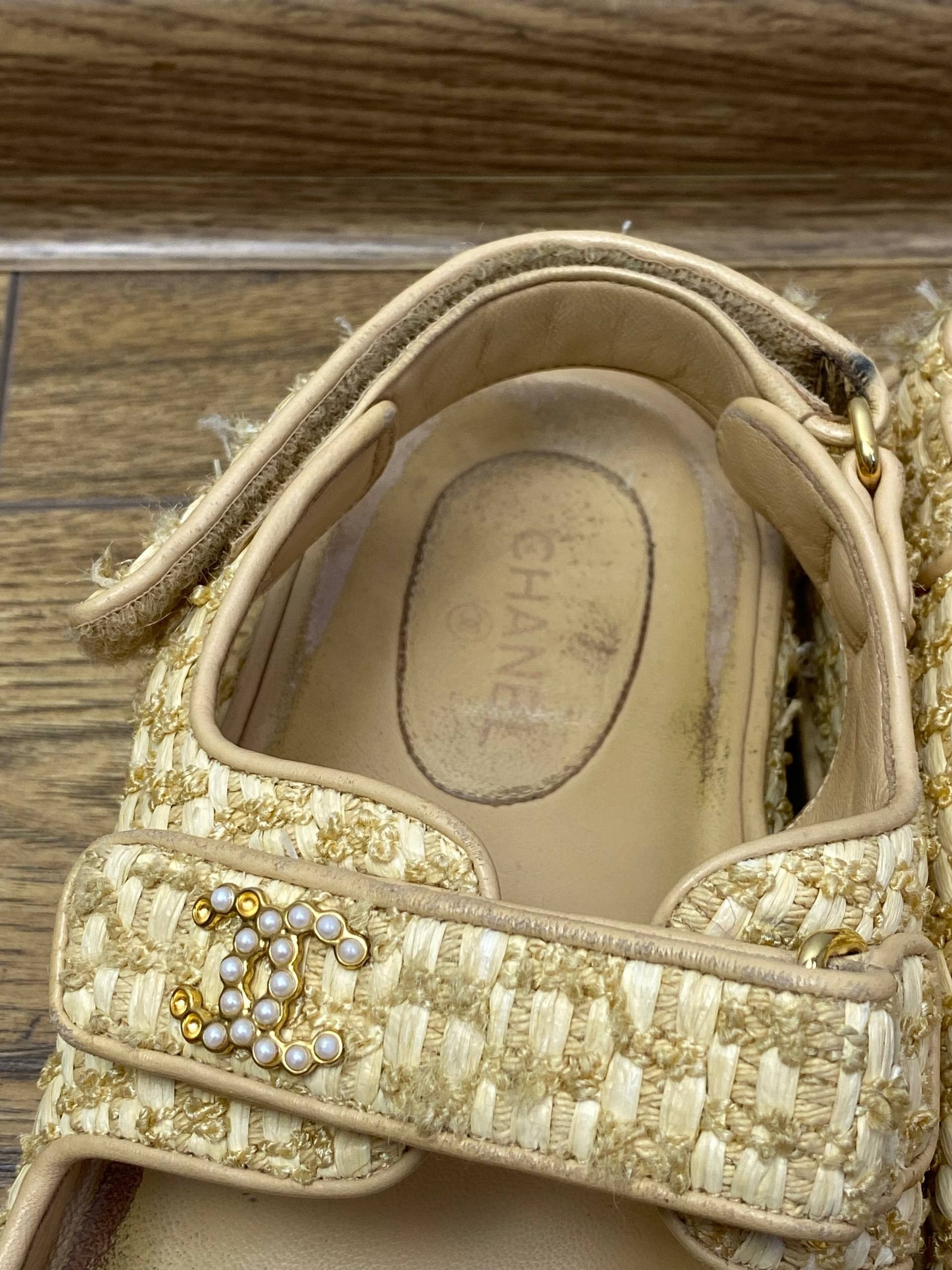 Chanel Chanel Raffia Dad Sandals with Pearl CC Logo – Beige/Gold Size US 9.5 / IT 39.5 - 7 Thumbnail