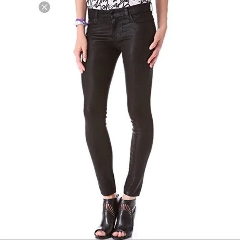 J Brand J Brand Black Super Skinny Coated Lacquer Jeans - Size 26 Size 26" / US 2 / IT 38 - 1 Thumbnail