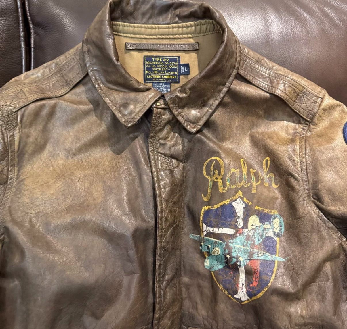 Polo Ralph Lauren Ralph Lauren RL Polo Back Print A2 Flight Leather Jacket K22 Size US L / EU 52-54 / 3 - 3 Thumbnail