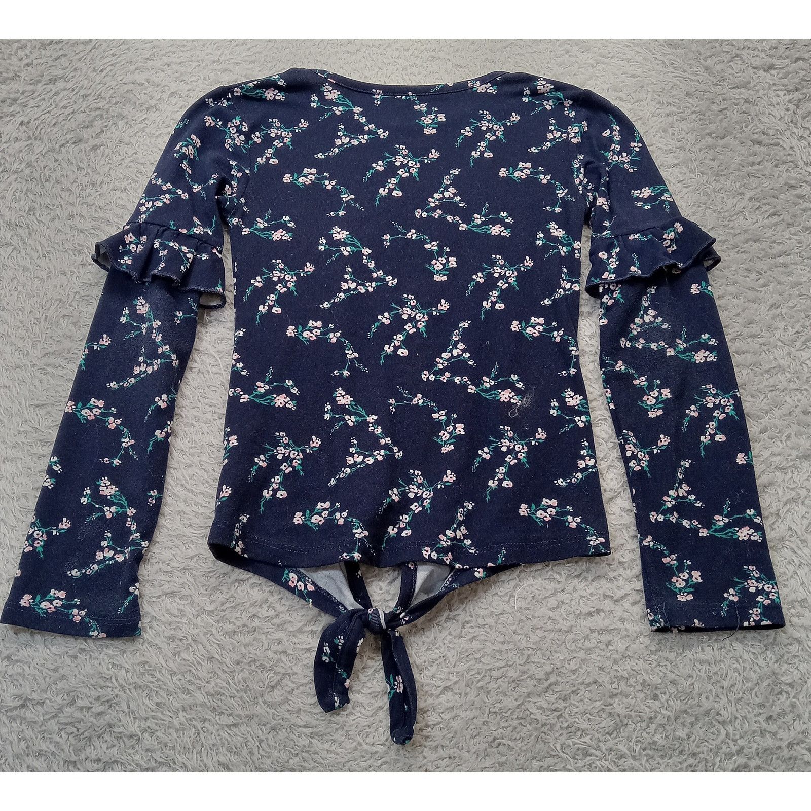& Other Stories Pink Sparkle Top Girls 6X Ruffle Long Sleeve Blue Floral Tie Size S / US 4 / IT 40 - 6 Thumbnail