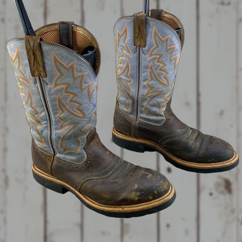 Twisted X Twisted X Mens 10.5 D Brown Blue Leather Cowboy Boots Steel Toe Western Work Size US 11 / EU 44 - 1 Thumbnail