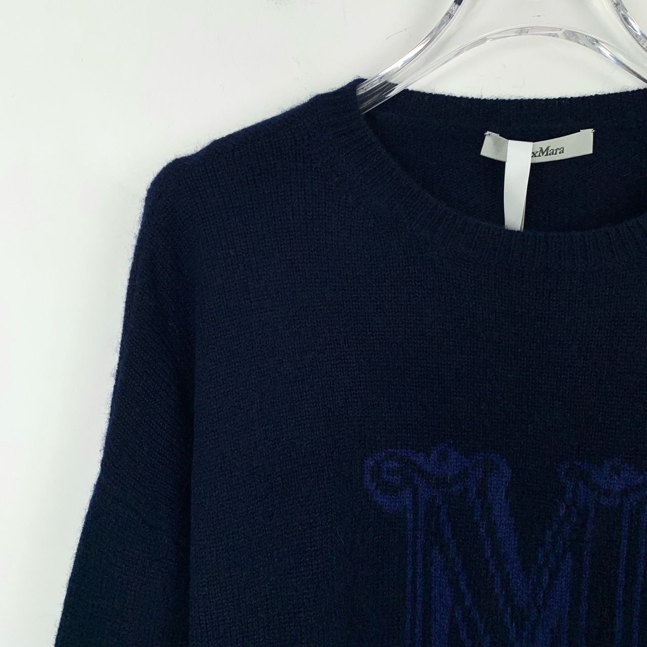 Max Mara MaxMara Logo Embroidered Blue Round-Neck Cashmere Sweater (S Size XS / US 0-2 / IT 36-38 - 6 Thumbnail
