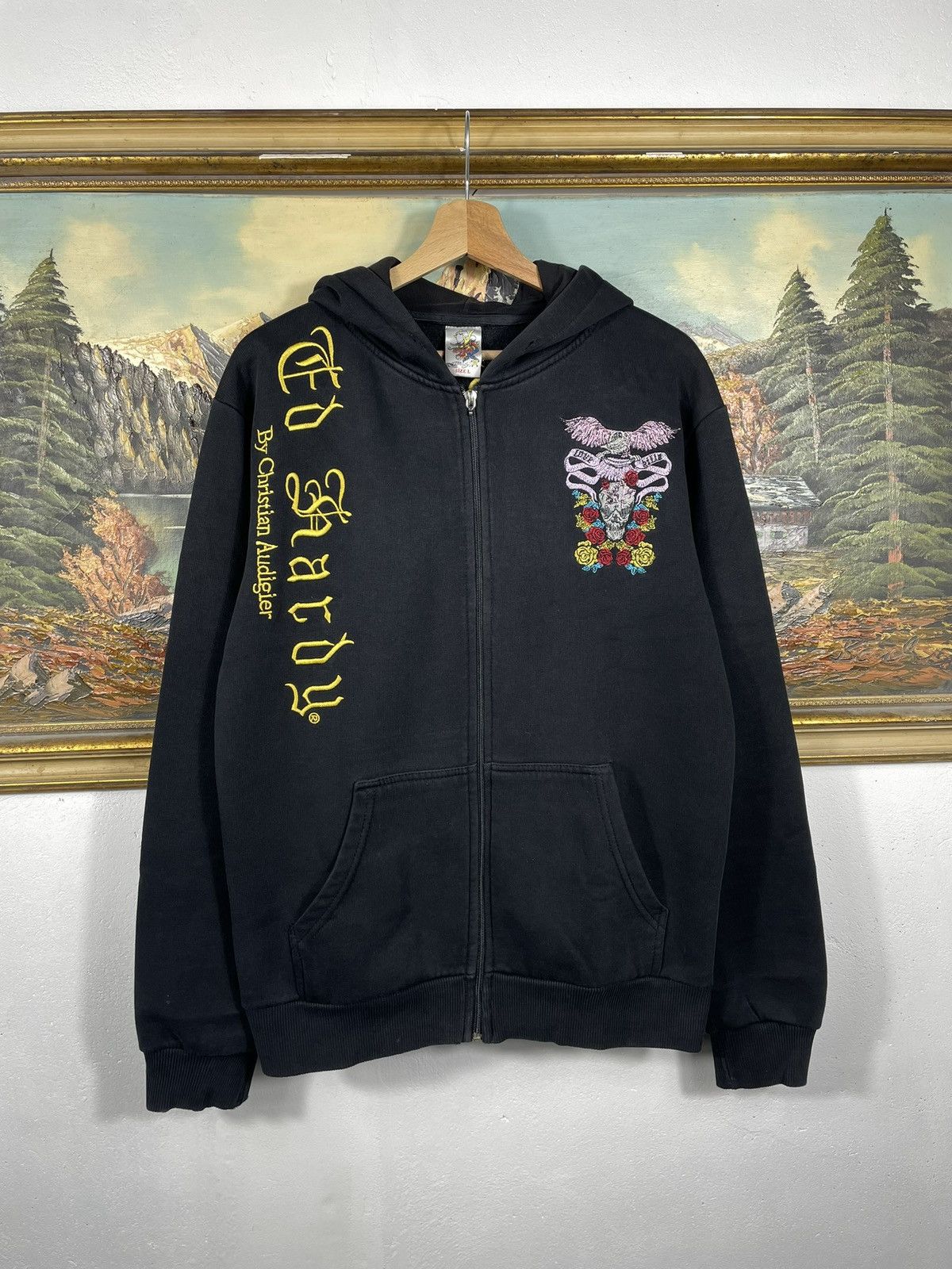 Christian Audigier × Ed Hardy × Vintage Ed Hardy Retro 00s Hoodie Sweatshirt Affliction Grunge Size L / US 10 / IT 46 - 2 Thumbnail