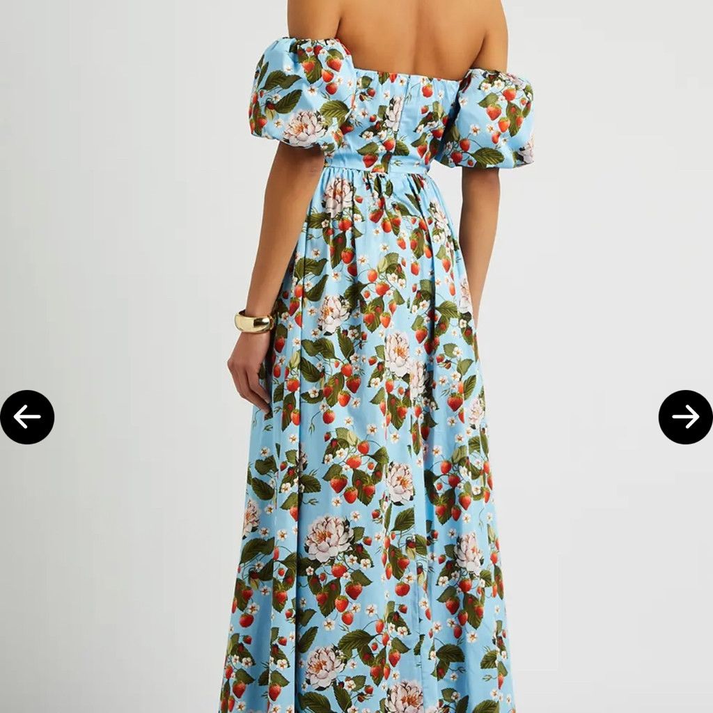 Zara Romantic Blue Strawberries and Floral Puff-Sleeve Maxi Dress Size S / US 4 / IT 40 - 5 Thumbnail
