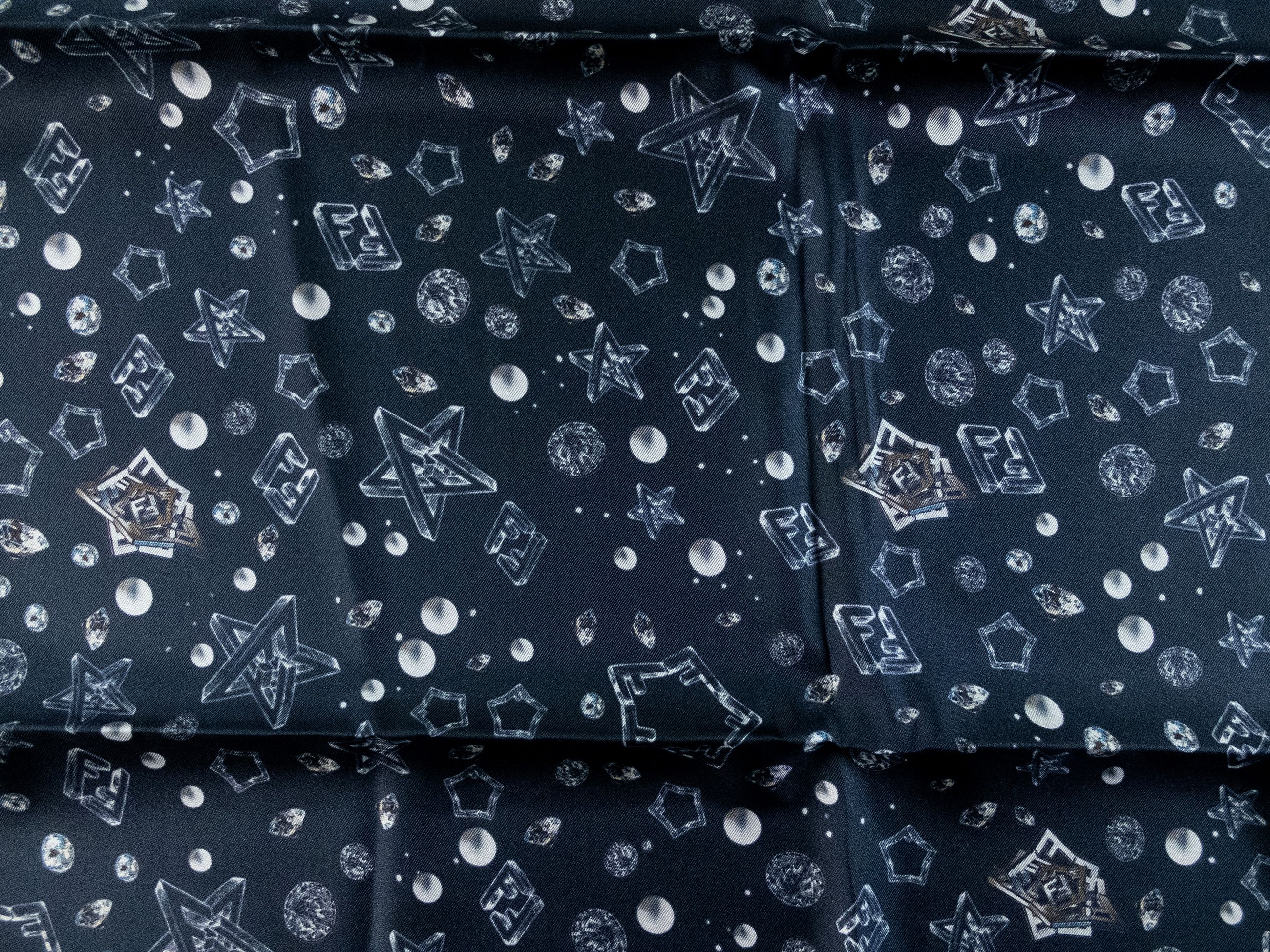 Fendi FENDI navy blue stars and FF logo print silk scarf foulard Size ONE SIZE - 7 Thumbnail