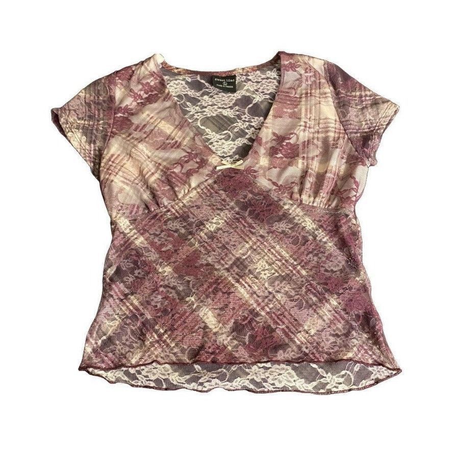 Other Sweet Lilac Mesh Lace Floral Top Y2K Romantic Grunge L Size L / US 10 / IT 46 - 2 Thumbnail