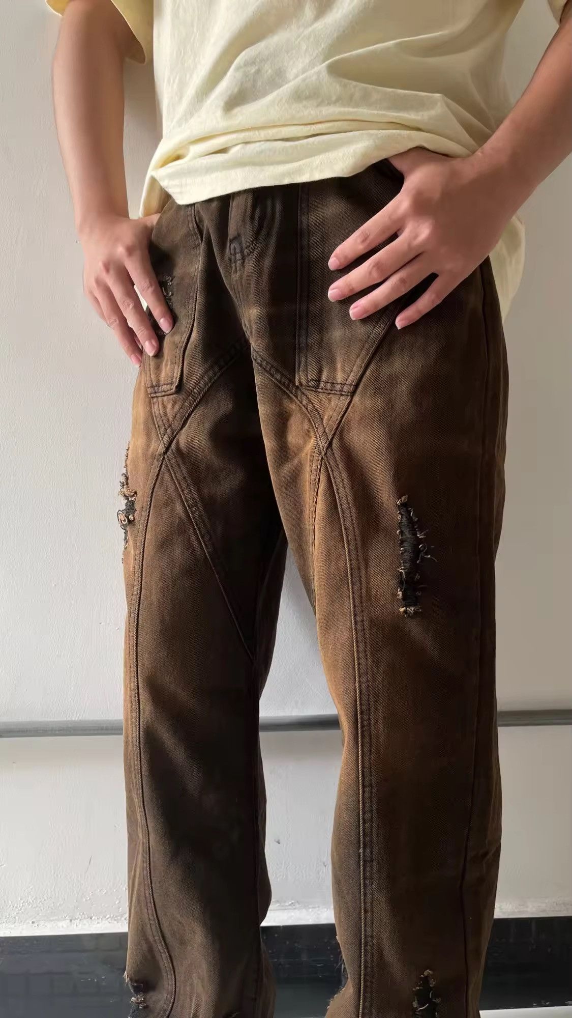 Japanese Brand × Leather Retro Distressed High Waisted Baggy Jeans Size US 33 - 5 Thumbnail