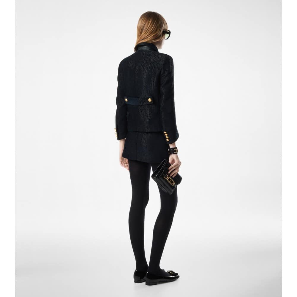 Tom Ford o1loc1c0126 CS1248 Metallic Silk Cropped Peacoat in Blue Size S / US 4 / IT 40 - 3 Thumbnail