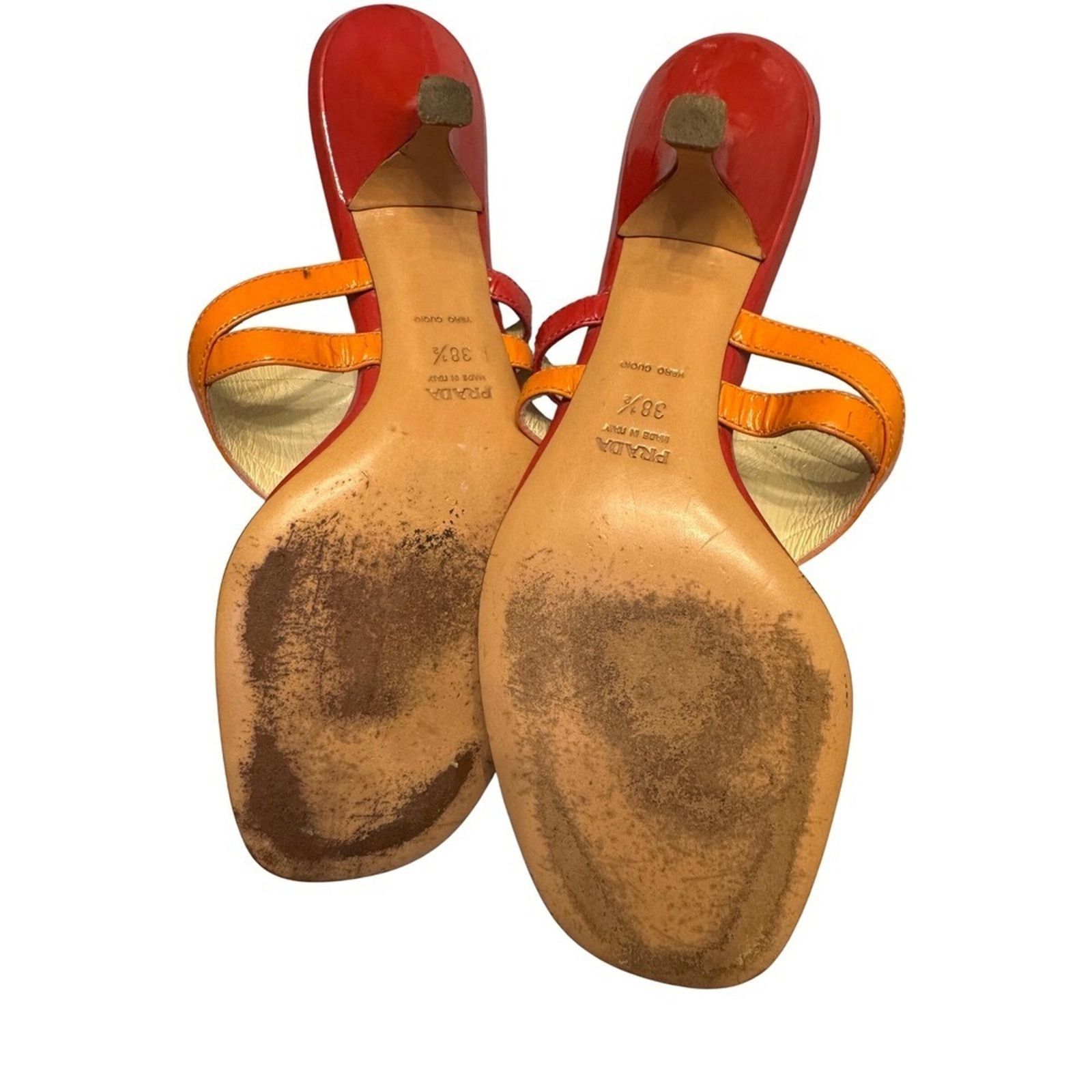 Prada Prada Orange Fabric Leather Thong Heeled Sandals Kitten Heel Size US 9 / IT 39 - 3 Thumbnail