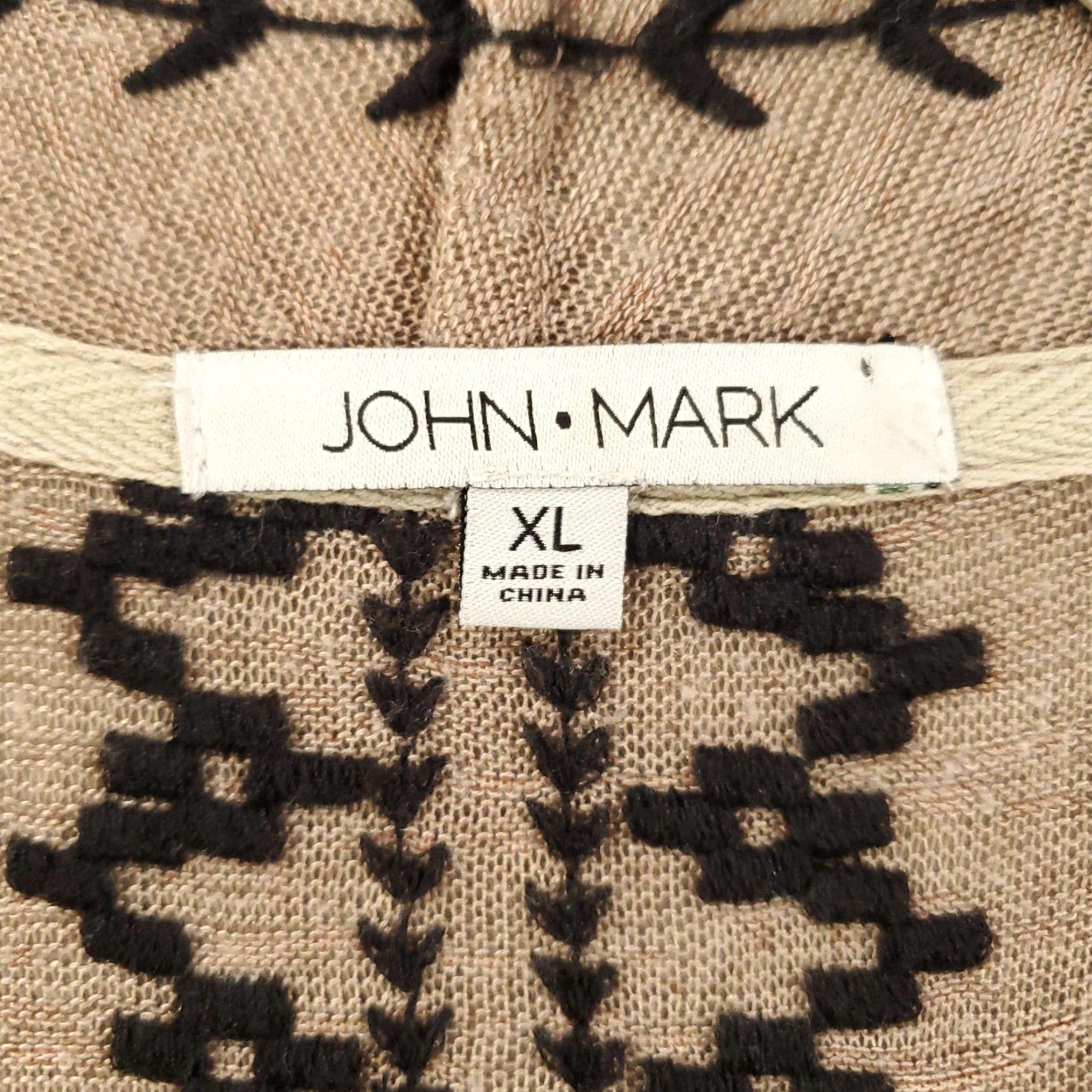 Vintage John Mark Cardigan Womens XL Tan Black Geometric Knit Open Front Flowy Sweater Size XL / US 12-14 / IT 48-50 - 5 Thumbnail
