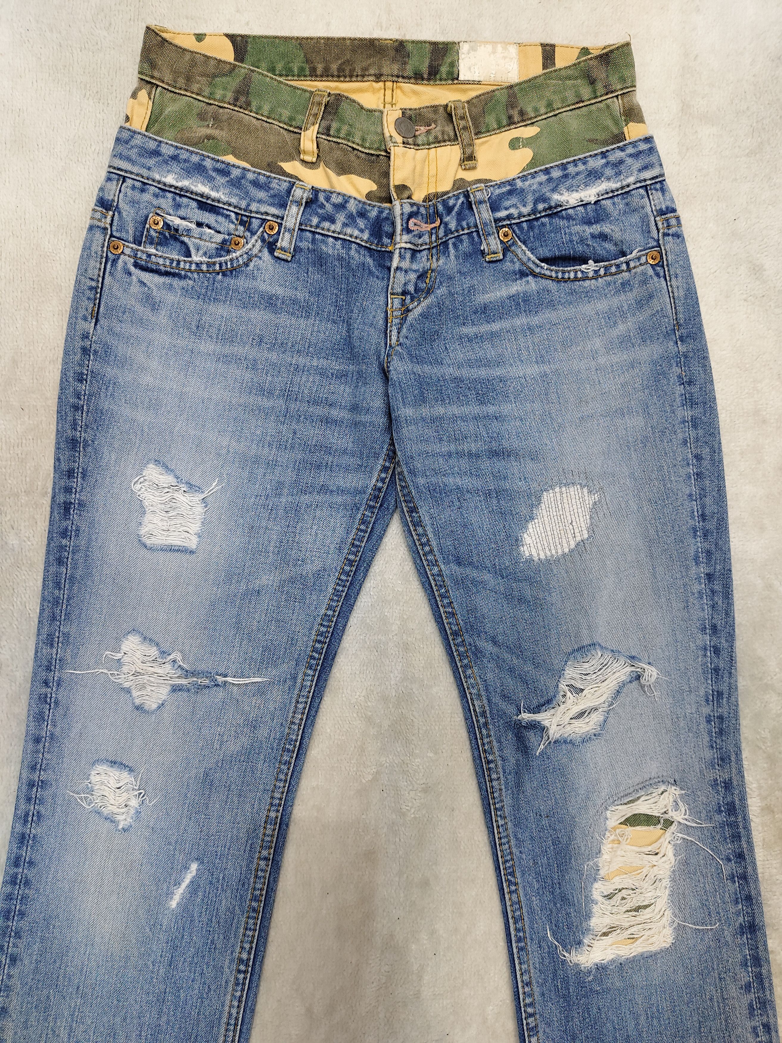 Japanese Brand 🇯🇵Vtg Antgauge🇯🇵Camouflage Pacthwork Ripped Double Waist Size 28" / US 6 / IT 42 - 2 Thumbnail