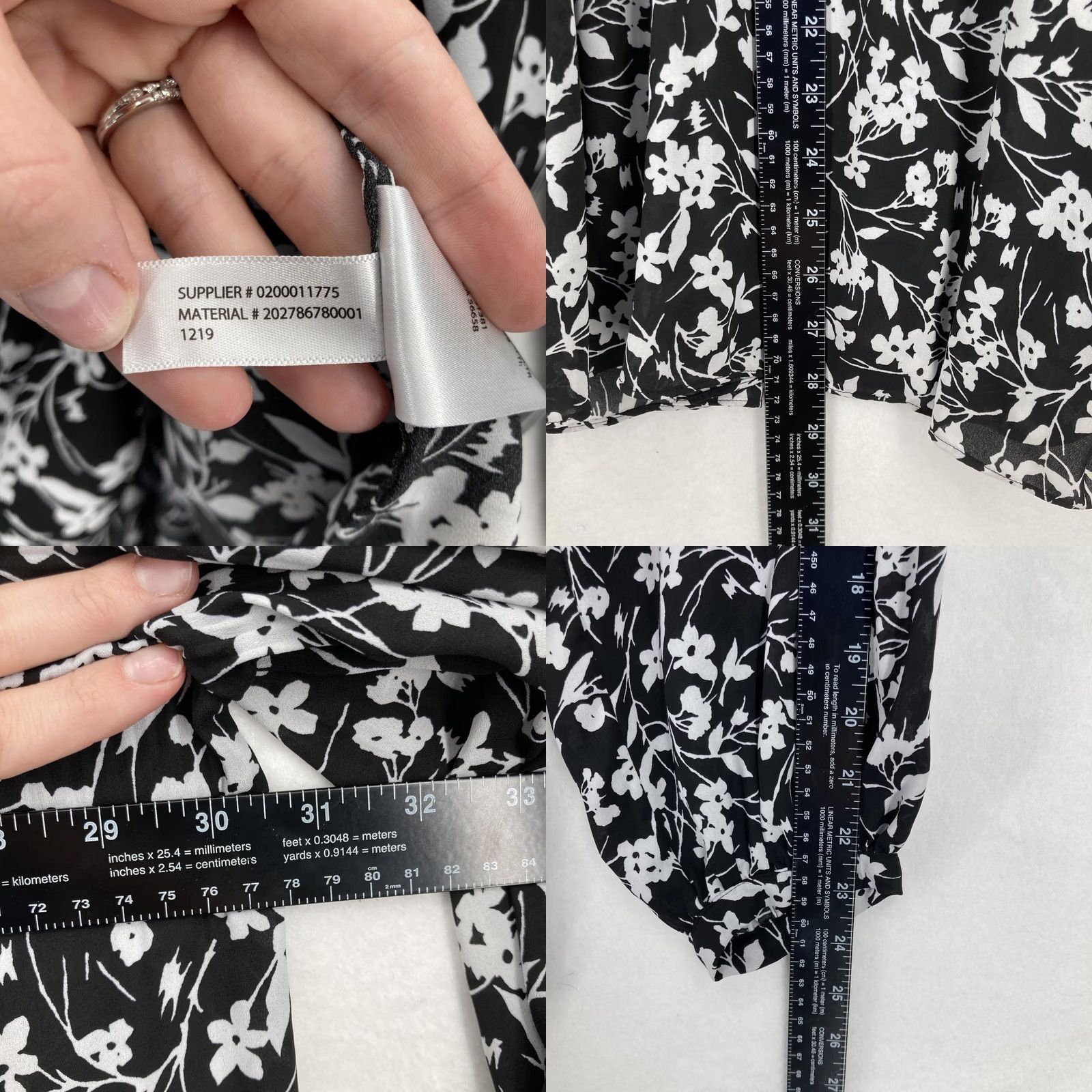 Ralph Lauren Lauren Ralph Lauren Blouse Womens 2X Black White Floral Pleated Long Sleeve Size XXL / US 16-18 / IT 52-54 - 8 Thumbnail
