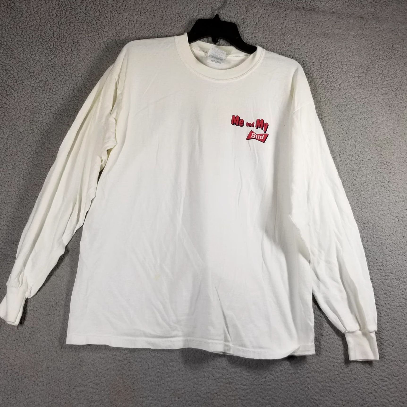Gildan Budweiser Shirt Mens Large White Long Sleeve Graphic Beer Me and My Bud Crew Neck Cotton Mens Size US L / EU 52-54 / 3 - 3 Thumbnail