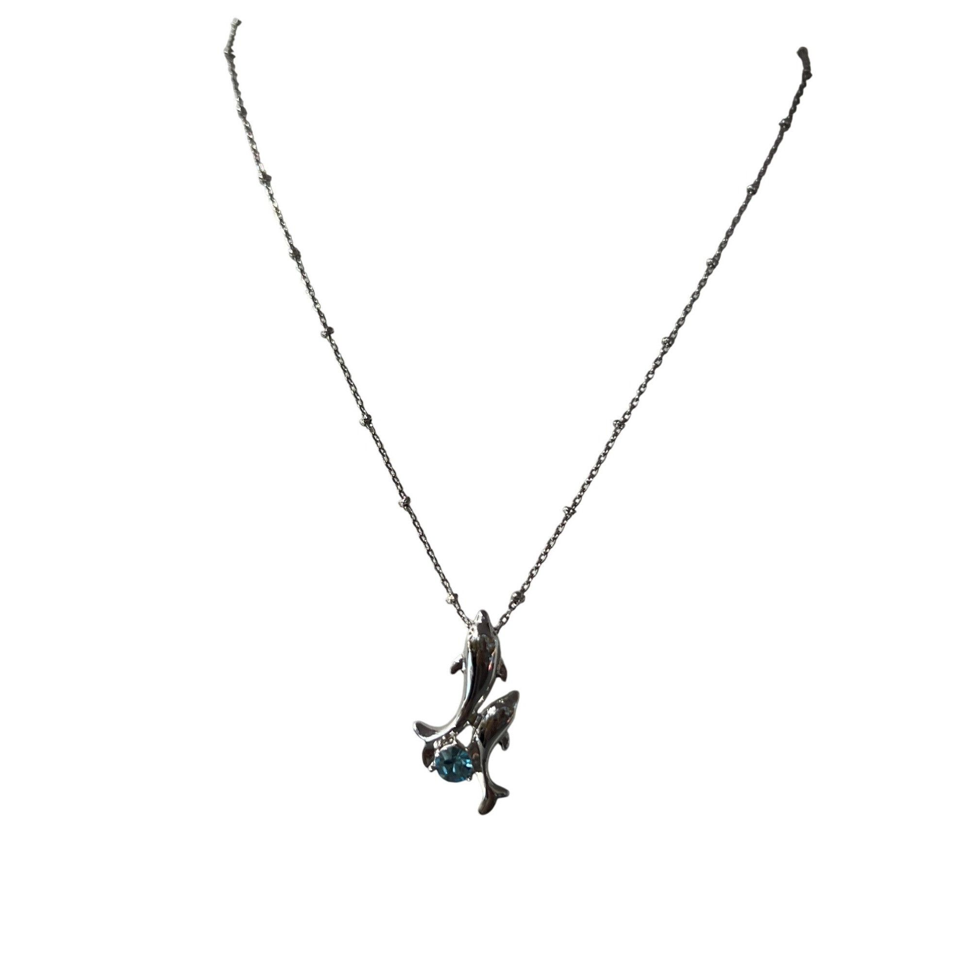 Other Silver 18ktgp Necklace Double Dolphin Pendant Blue Crystal R Size ONE SIZE - 1 Thumbnail