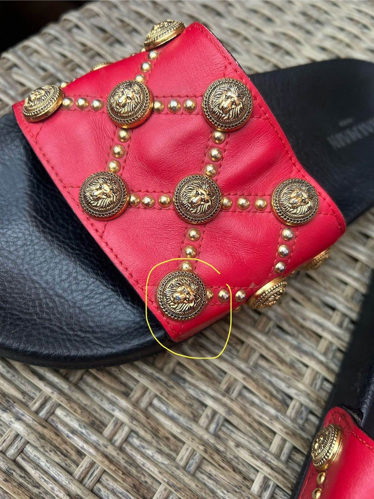 Balmain Balmain Paris Embellished Red Leather Slides Size 38 Size US 8 / IT 38 - 10 Thumbnail