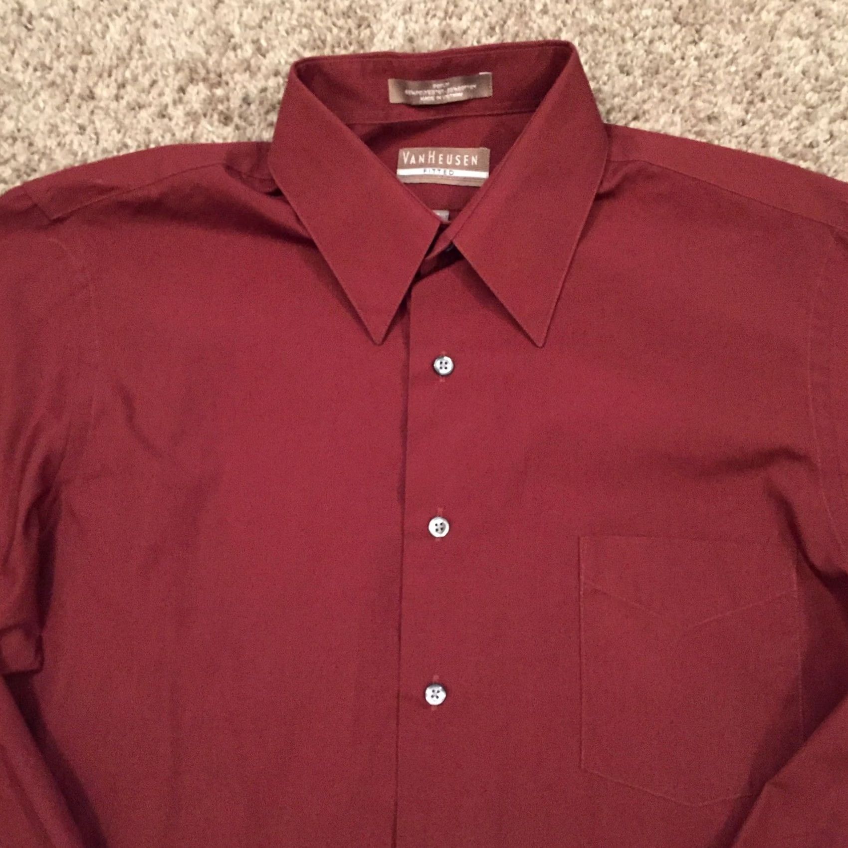 Van Heusen Van Heusen Shirt Mens Large Dark Orange Long Sleeve Button-Up Fitted Poplin Size US L / EU 52-54 / 3 - 3 Thumbnail