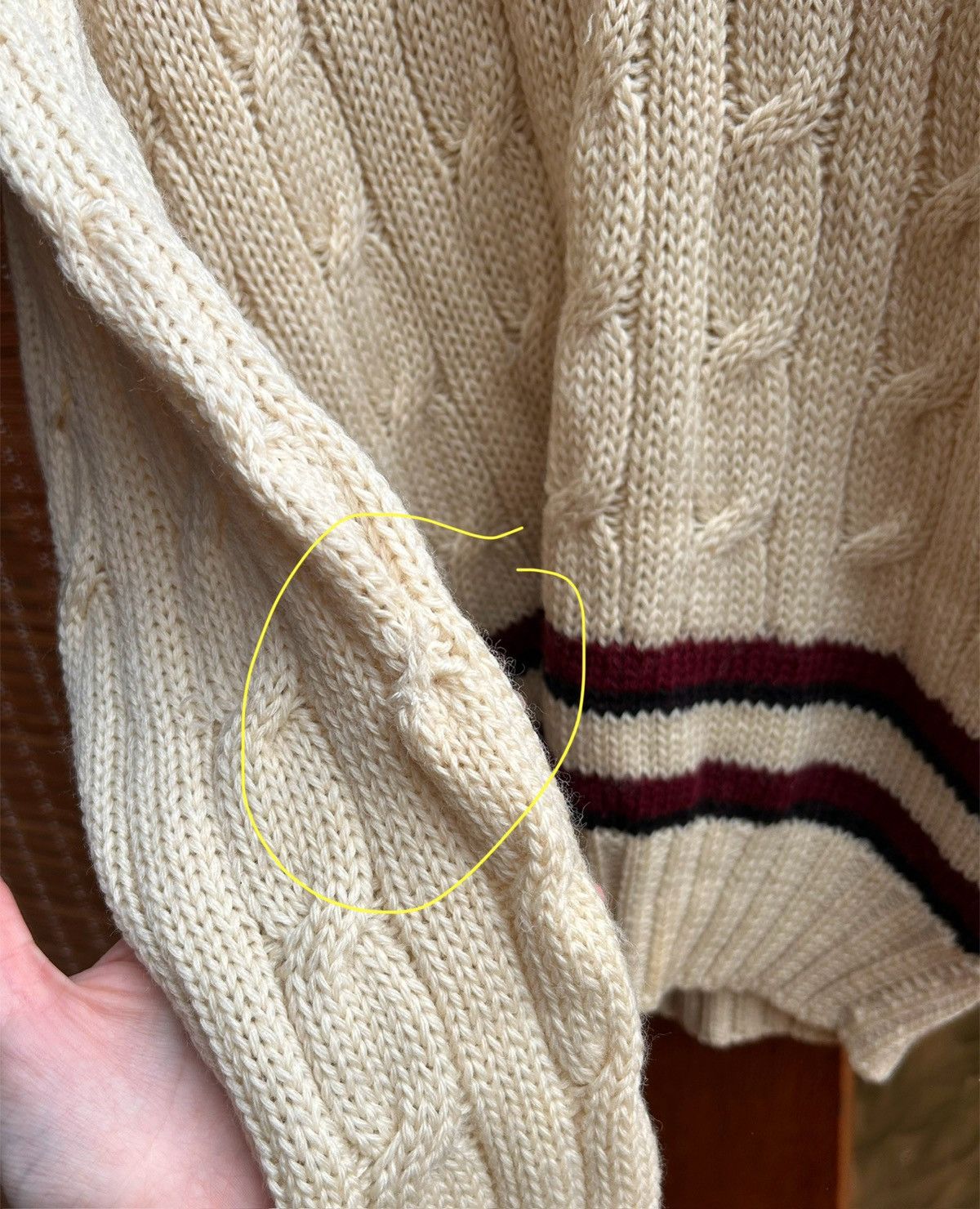 Vintage 40-50s Wool Cable Knit Varsity V-Neck Jumper T.C.Marsh & Son Size US L / EU 52-54 / 3 - 7 Thumbnail