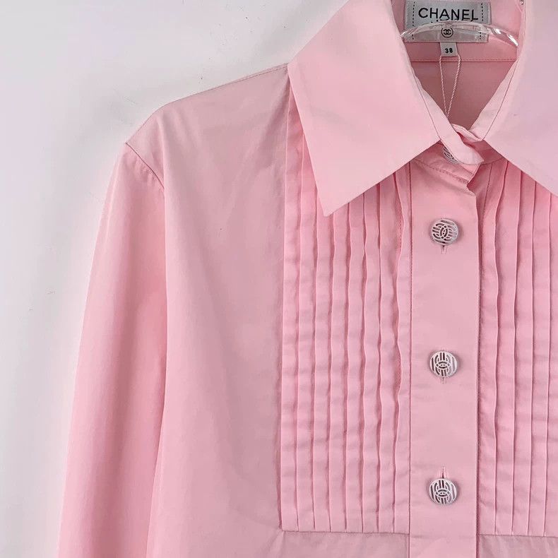 Chanel Chanel Pink pleated design cotton lapel single-breasted lo Size XS / US 0-2 / IT 36-38 - 3 Thumbnail