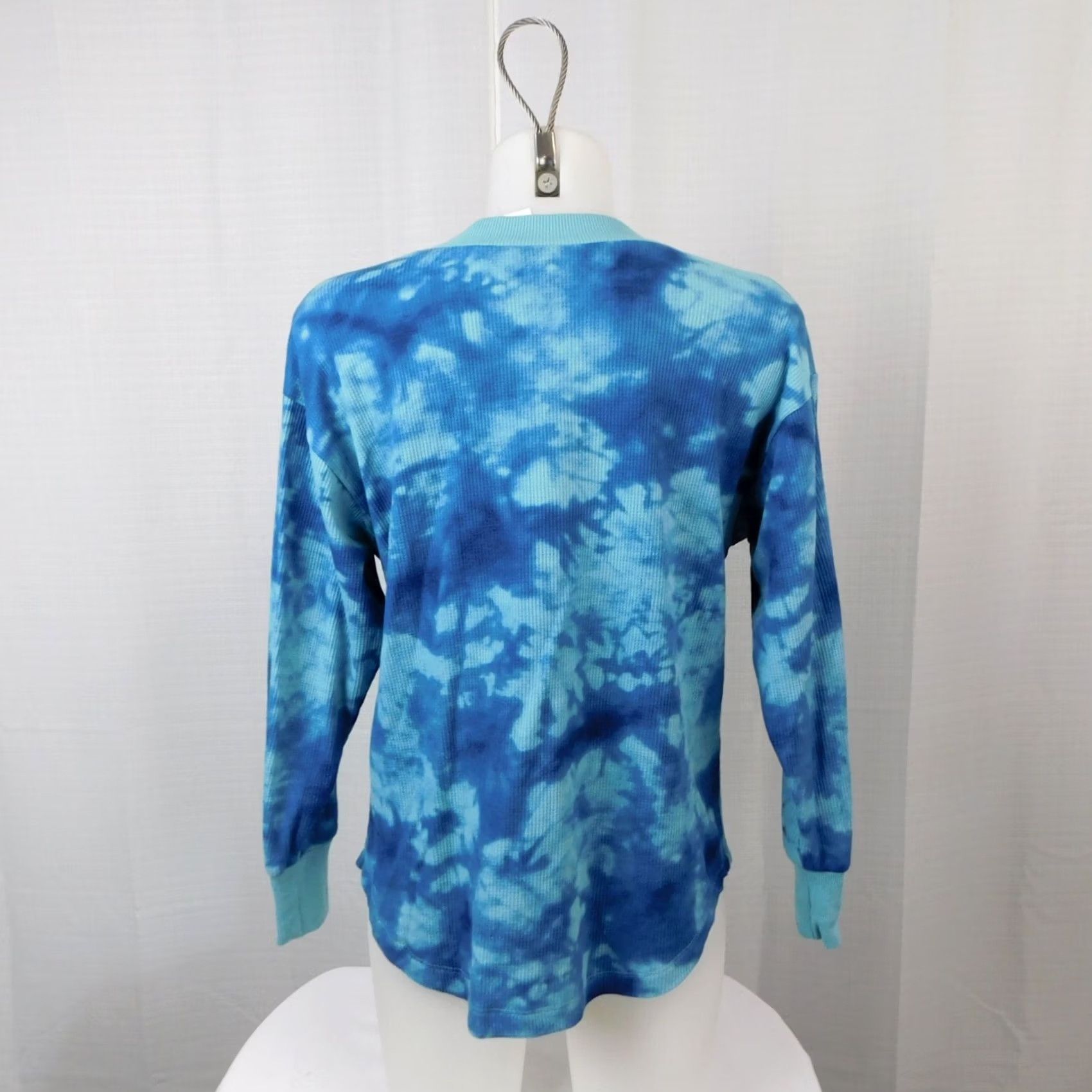 Vintage Sonoma Long Sleeve Crew Neck Waffle-Knit Top - Blue Tie-Dye, M, Regular, Women, Cotton Blend, Button-Free Pullover, Casual Shirt Size M / US 6-8 / IT 42-44 - 3 Thumbnail