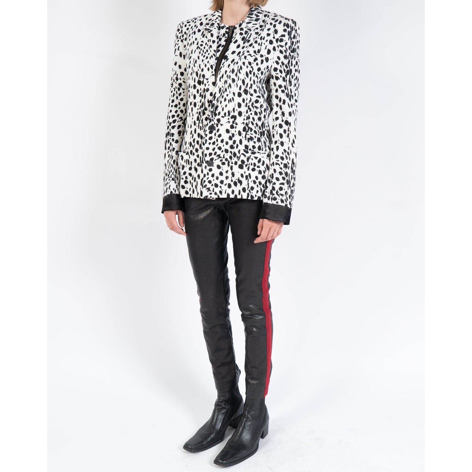 Haider Ackermann FW18 Zipped Blazer in Black & White Leo Cotton Size L / US 10 / IT 46 - 2 Thumbnail