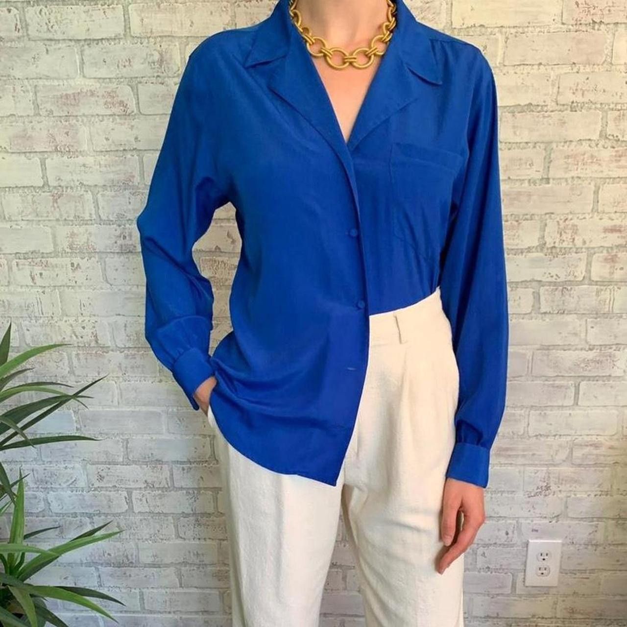 Other Vintage Cobalt Blue Button Down Shirt Blouse 90s Collared Size S / US 4 / IT 40 - 2 Thumbnail