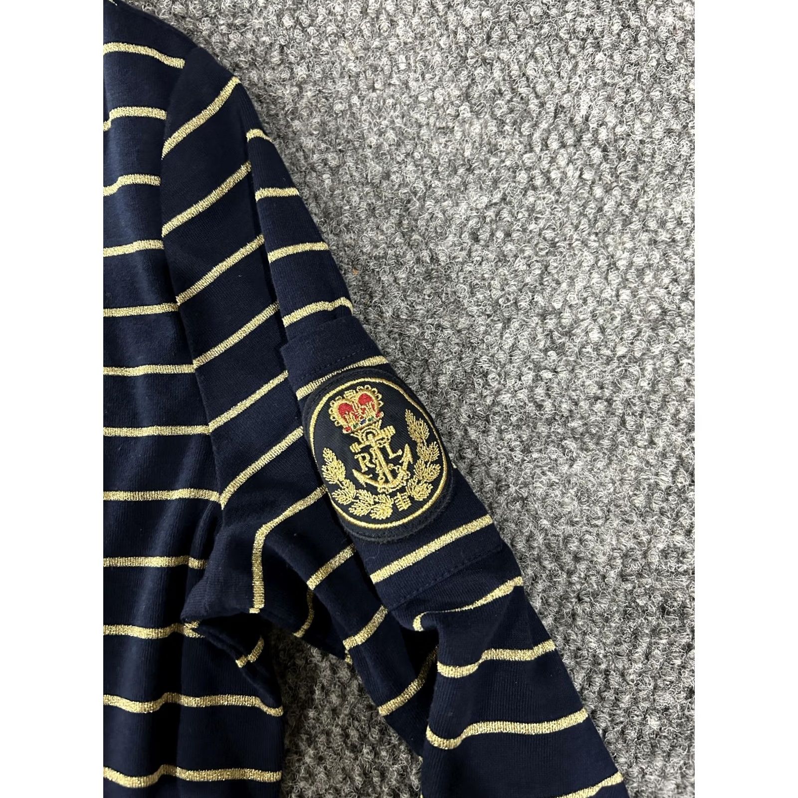 Ralph Lauren Lauren Ralph Lauren Shirt Womens Large Navy Gold Stripe Nautical Crest Top Size L / US 10 / IT 46 - 3 Thumbnail