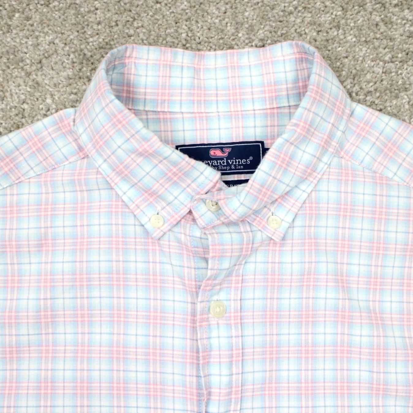 Vineyard Vines Vineyard Vines Shirt Mens Medium Cotton Stretch Classic Fit Murray L/S Pink/Blue Size US M / EU 48-50 / 2 - 6 Thumbnail