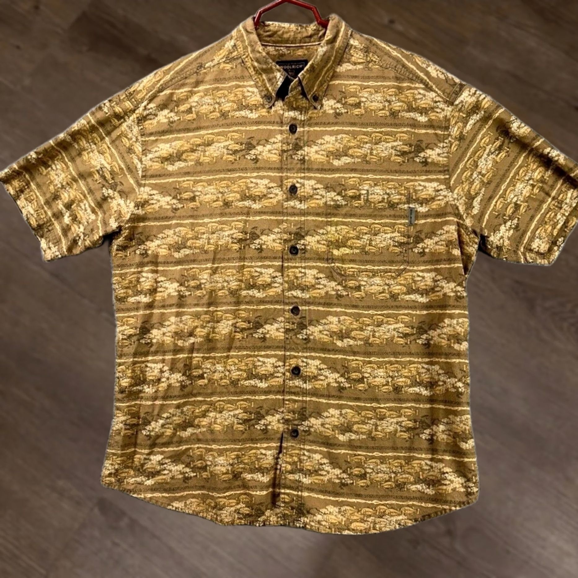Vintage VINTAGE Woolrich Button Down Shirt Mens XL Tan All Over Fish Print Pocket Button-Up Collared Short Sleeve Casual Winter Size US XL / EU 56 / 4 - 1 Thumbnail