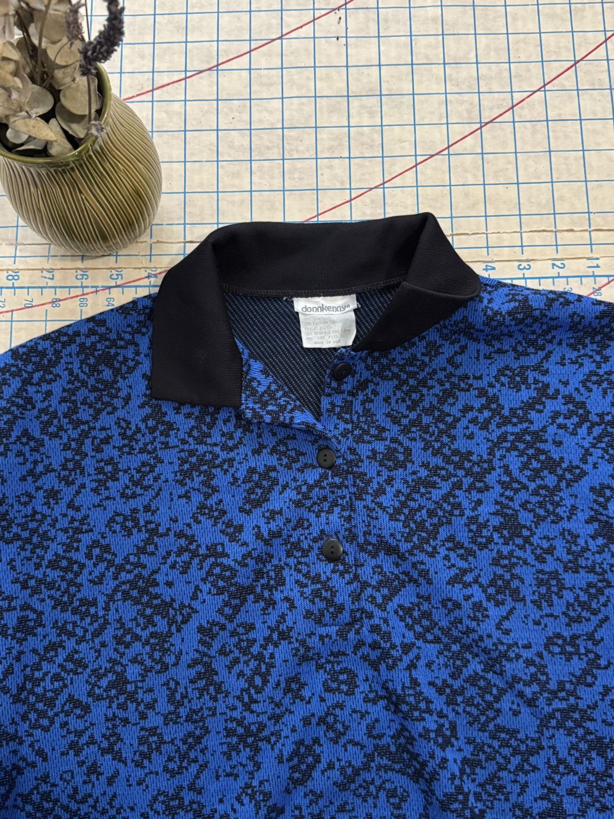 Other × Vintage Vintage Donnkenny Polo Shirt Blue and Black Pattern Fits L Size US L / EU 52-54 / 3 - 5 Thumbnail